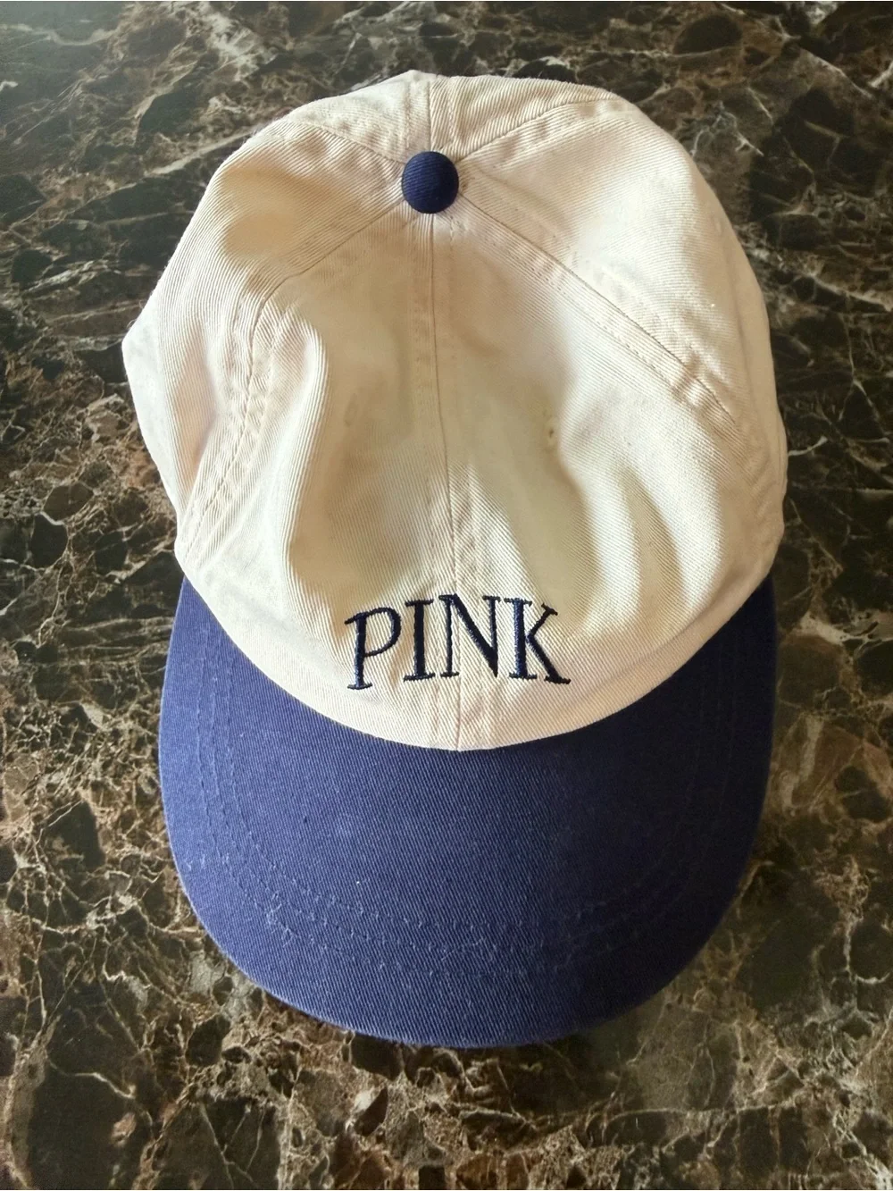 PINK Victoria's Secret Two-Tone White and Navy Baseball Cap